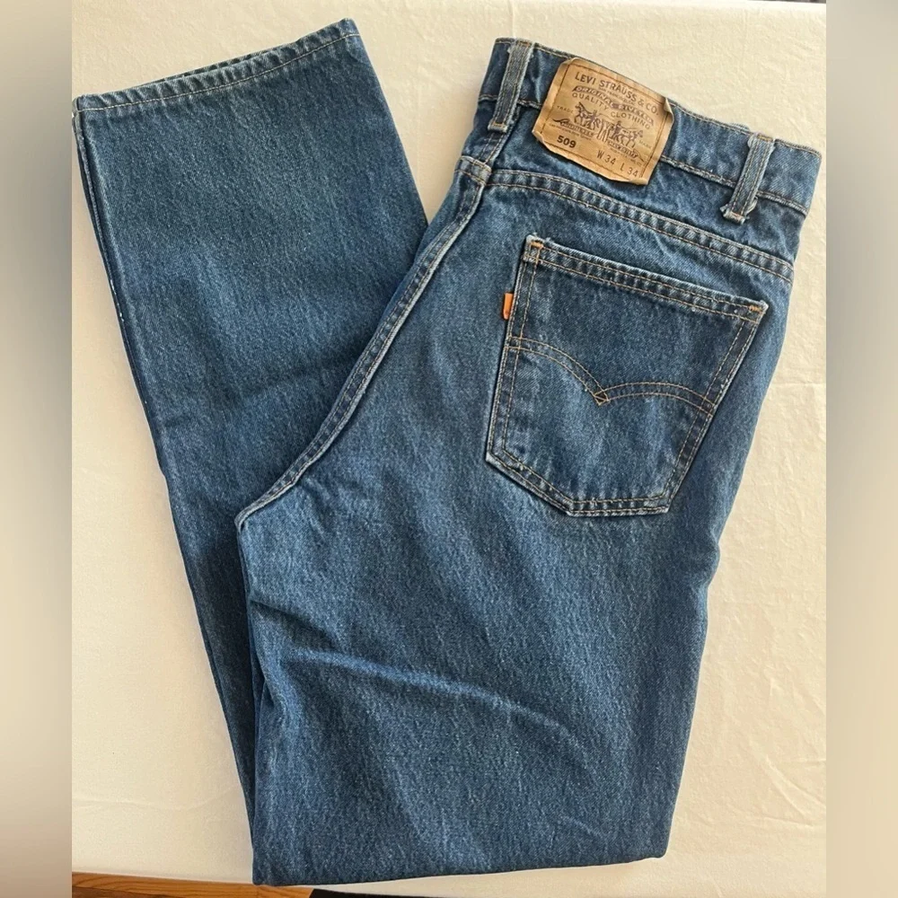 VINTAGE ORANGE TAB 509 LEVIS men's denim jeans 34'' 34'' made in USA zip fly